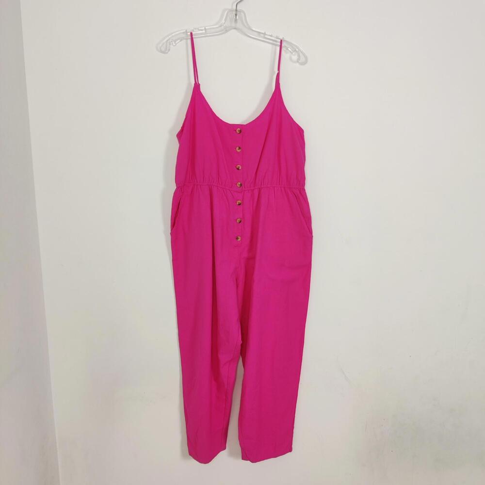 Sisstrevolution Women's Hot Pink Jumpsuit Size Large Cotton Linen Barbiecore